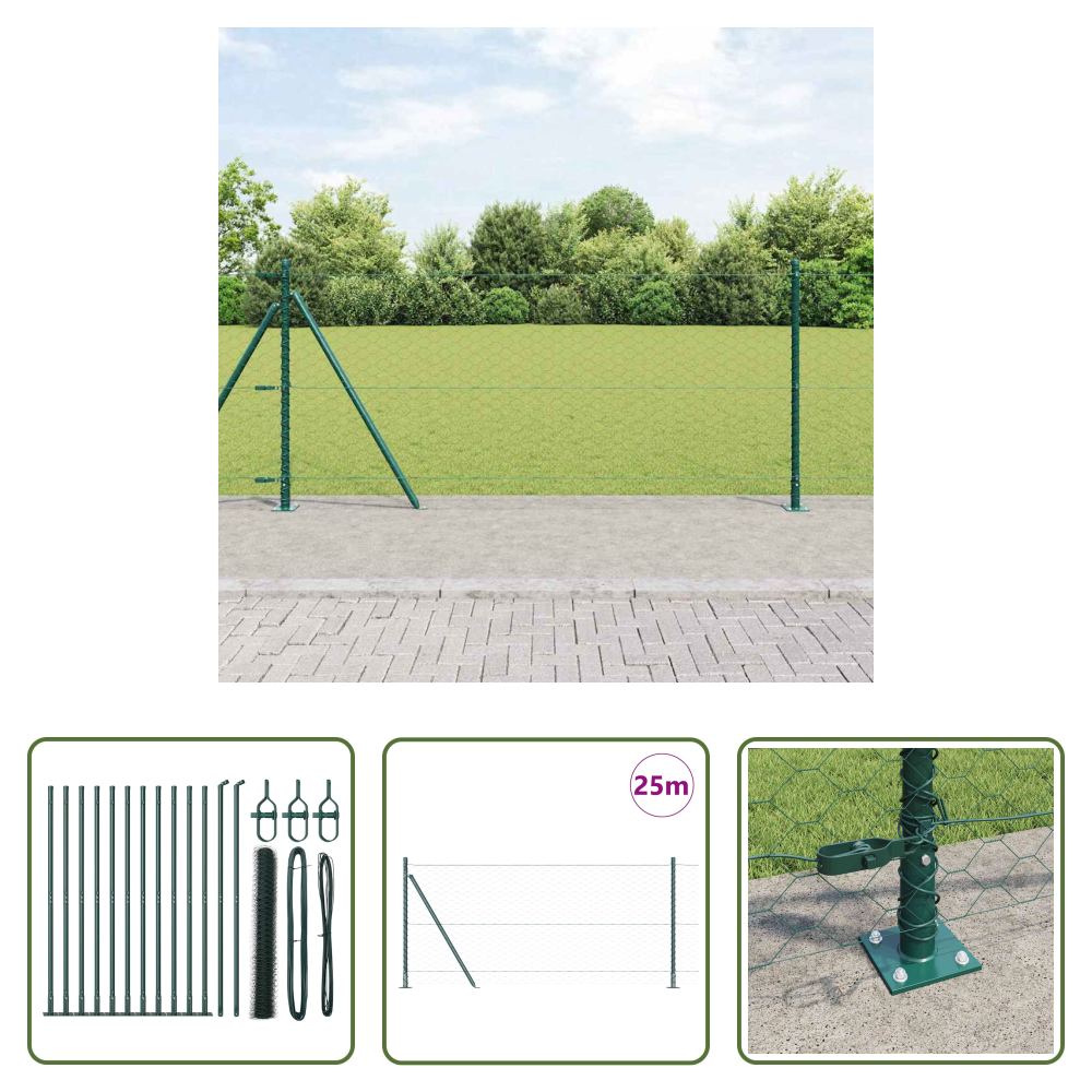 Vidaxl Außenpfosten - Zaunpfosten Grün 25 X 0,8 M (50 Mm Mesh) Stahl Und Pvc