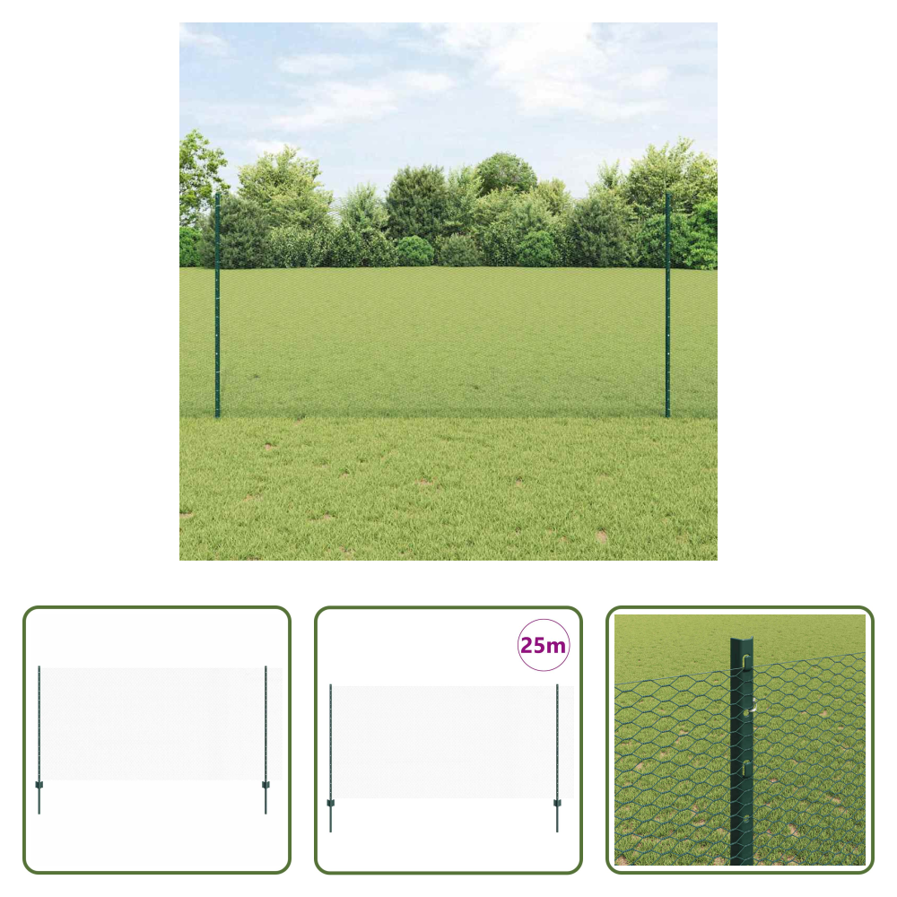 Vidaxl Terrassenzaun - Zaun Mit Pfosten Grün 1,2 X 25 M Stahl