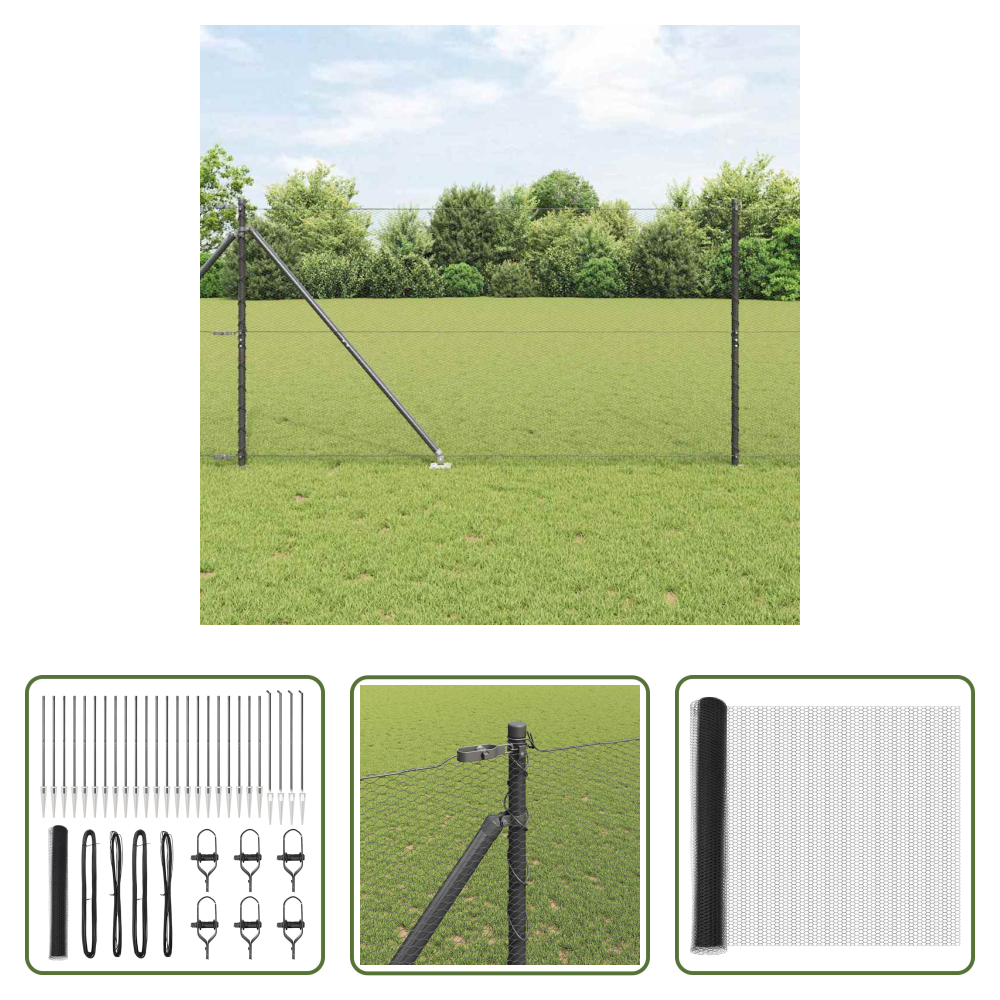 Außenzaun - Zaunpfosten Grau 50 X 1,2 M (13 Mm Gitter) Stahl Und Pvc
