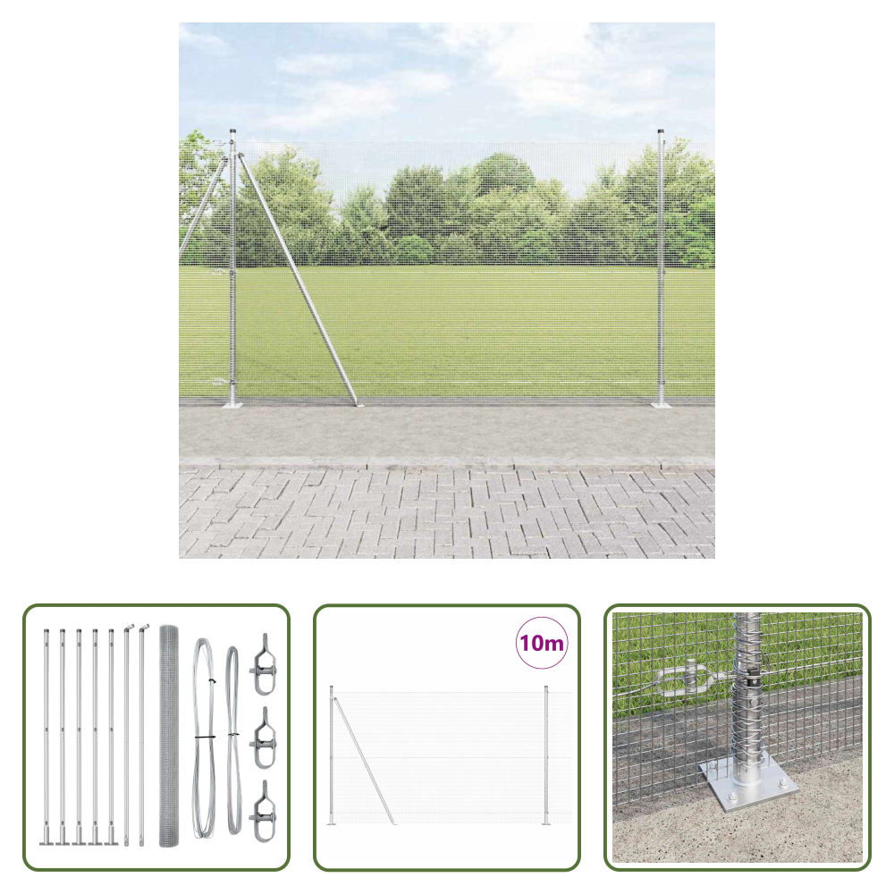 Stahl - Zaunpfosten Silber 10 X 1,6 M (12 X 12 Mm Maschenweite) Stahl