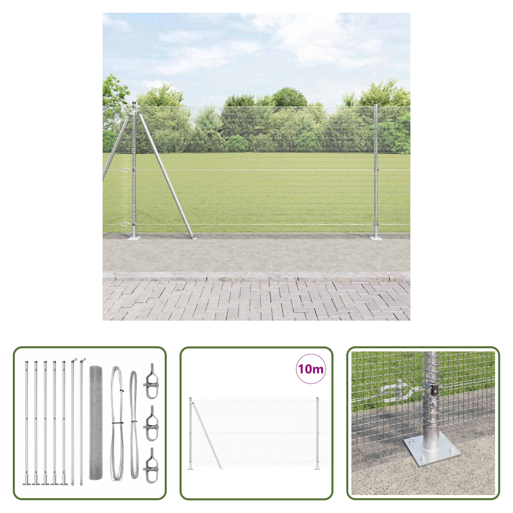 Stahlzaun - Zaunpfosten Silber 10 X 1,2 M (12 X 12 Mm Draht) Stahl