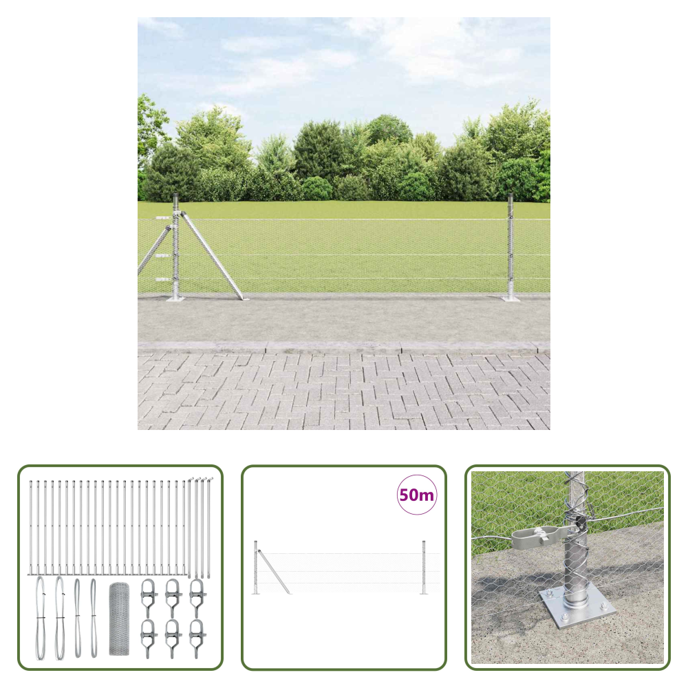 Zaunpfosten - Zaunpfosten Silber 50 X 0,4 M (13 Mm Netz) Stahl