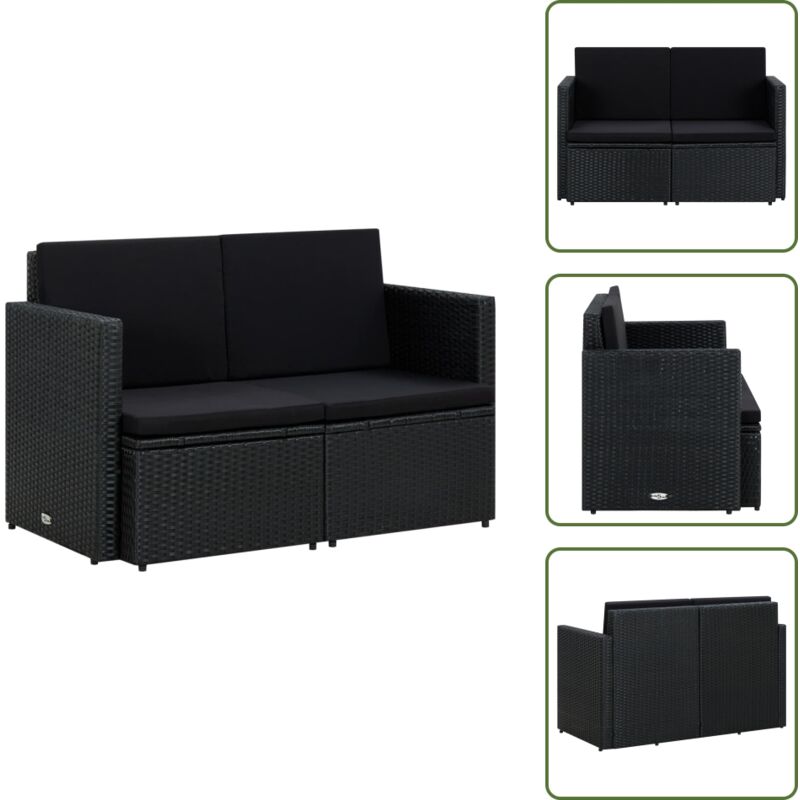2-sitzer-gartensofa Mit Auflagen Schwarz Poly Rattan - Gartensofa - Outdoor Möbel - Balkonmöbel - Rattan Sofa - Gartenlounge