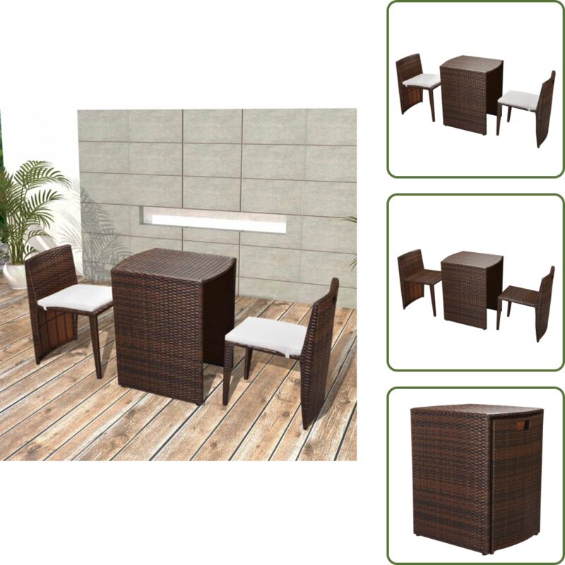 3-tlg. Bistro-set Mit Auflagen Poly Rattan Braun - Gartengestaltung - Outdoor Möbel - Balkonmöbel - Terrassentisch - Gartentisch