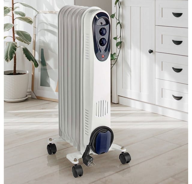 Mobiler Heizkörper Ölheizung Radiator Heizgerät Mit Rollen, Thermostat Stolperschutz, Weiß, 3 Stufen 600/900/1500 Watt, Bxhxt 24x62x31 Cm Nedis Htoi30wt7