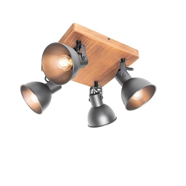 Industrie-spot Schwarz Mit Holz Neigbar 4-flammig - Tommy