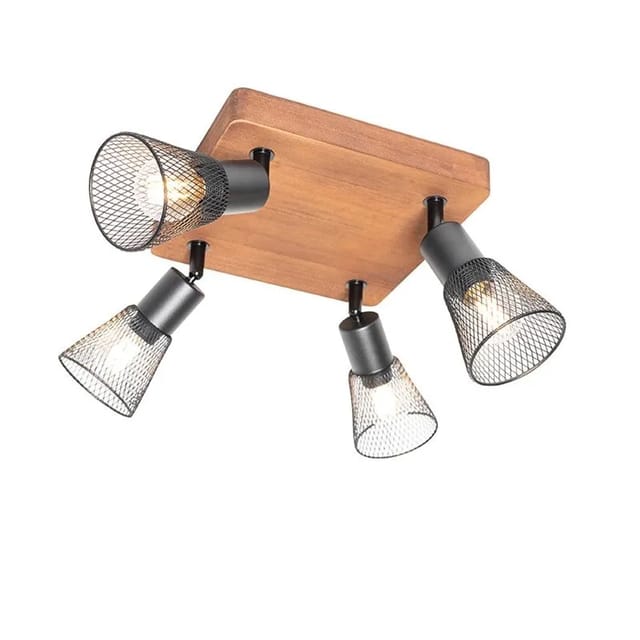 Industrie-spot Schwarz Mit Holz 4-flammig - Kristina