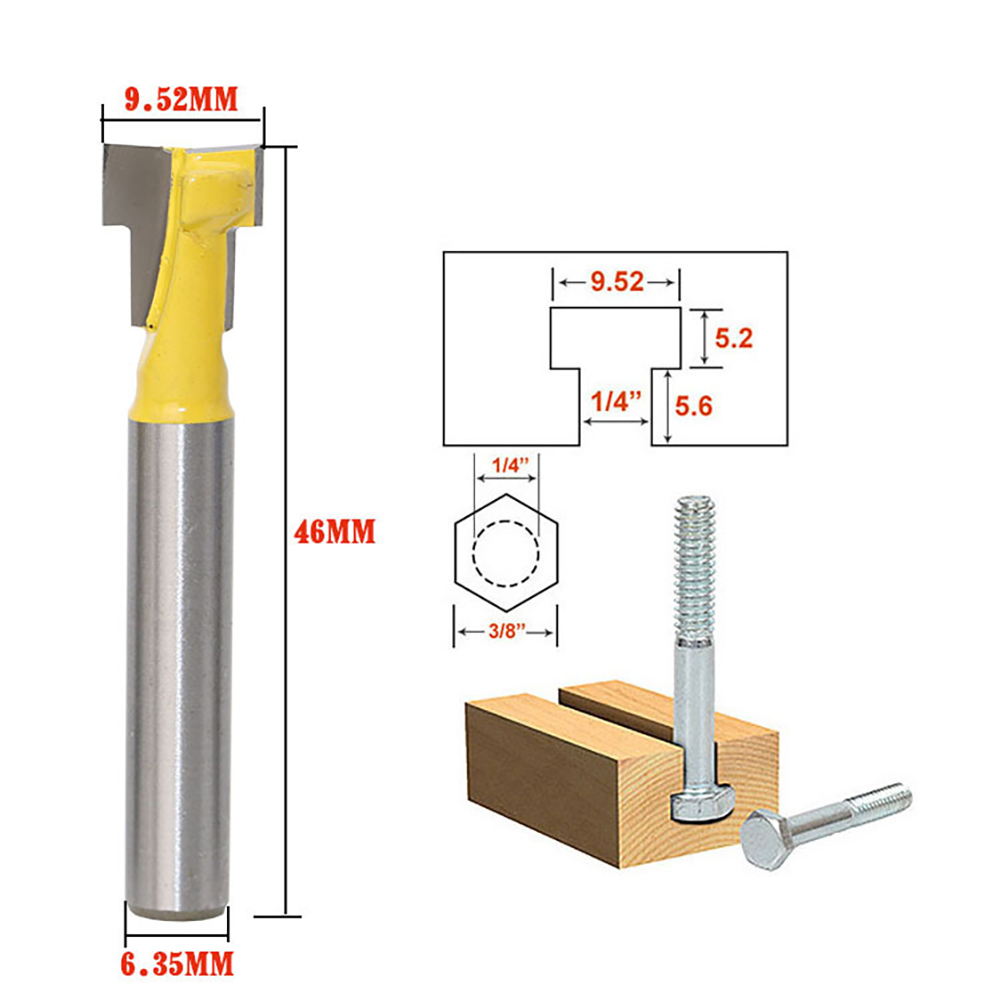 T-nutfräser, Robust, Tragbar, Für Holzbearbeitung, Gravuren, Hartholz, Kork, Holzwerkstoffe, Gelb