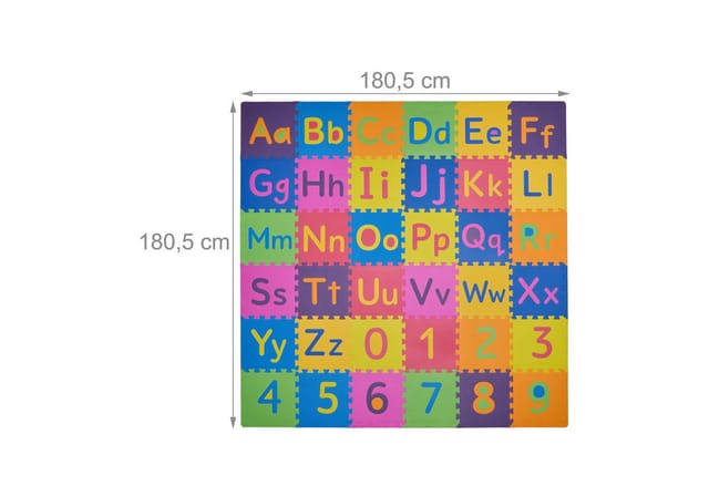 Relaxdays - Puzzlematte Abc Und Zahlen, 90 Teile, Spielmatte Kinder, Bxt: 180,5x180,5 Cm, Unbedenklich, Schaumstoff, Bunt