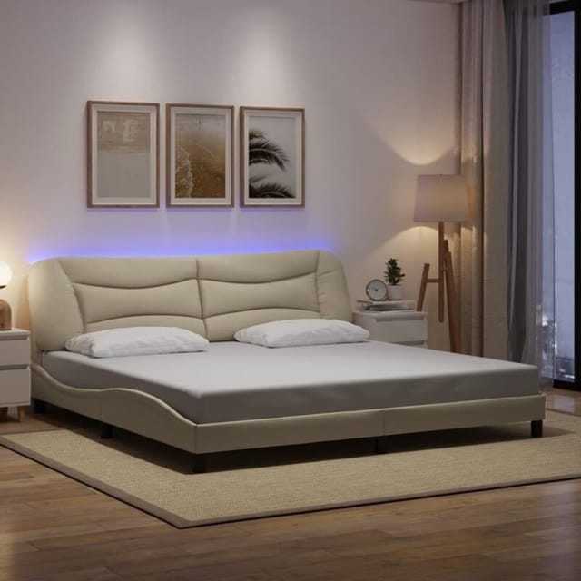 Bettgestell Mit Led Ohne Matratze 'hvar' Creme 200x200 Cm Stoff Vidaxl