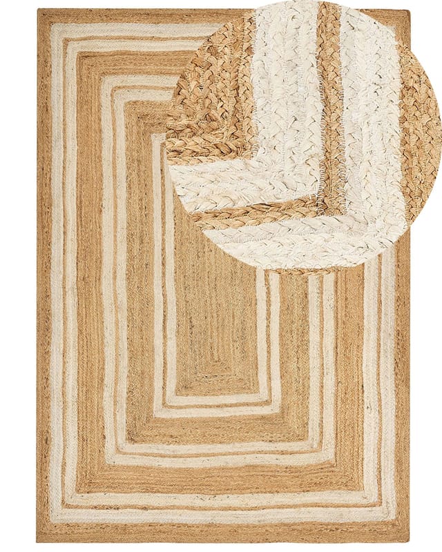 Beliani - Teppich Beige Jute Rechteckig 160 X 230 Cm Kurzflor Mit Geometrischem Muster Handgewebt Geflochten Boho Für Fußbodenheizung Wohnzimmer Esszimmer