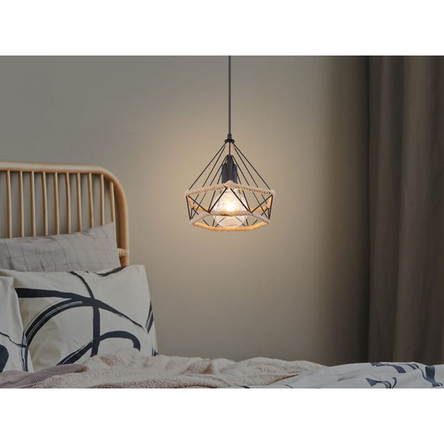 Led Pendelleuchte Mit Hanfseil Und Drahtgestell Schwarz, Ø 25cm
