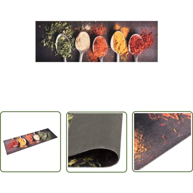 The Living Store Küchenteppich Waschbar Löffel 45x150 Cm - Bodenmatte - Küchenläufer - Türmatte - Wohnzimmerteppich - Esszimmerteppich