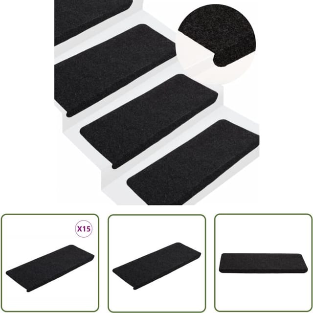 Maison Exclusive - The Living Store Stufenmatten Selbstklebend 15 Stk. 65x24,5x3,5 Cm Schwarz - Treppenmatten - Teppiche Für Treppen - Treppenläufer - Rutschfest - Schwarz