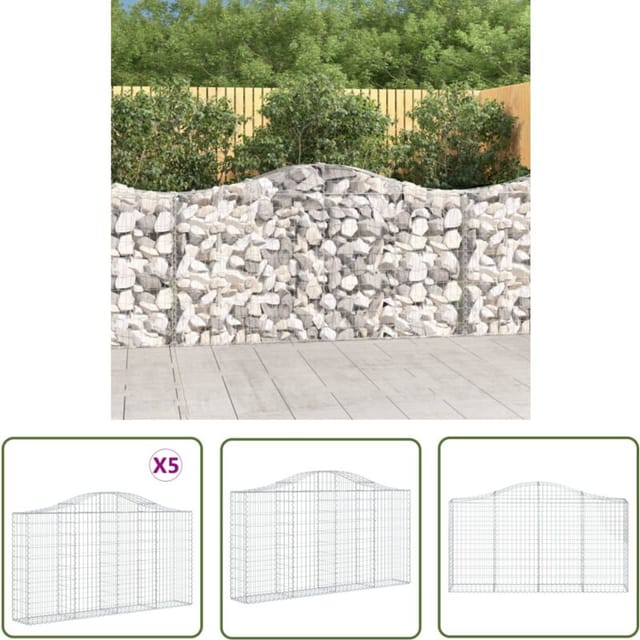 Maison Exclusive - The Living Store Gabionen Mit Hochbogen 5 Stk. 200x30x100/120cm Verzinktes Eisen - Gabionen - Gartenzaun - Gartendeko - Eisen - Korrosionsschutz
