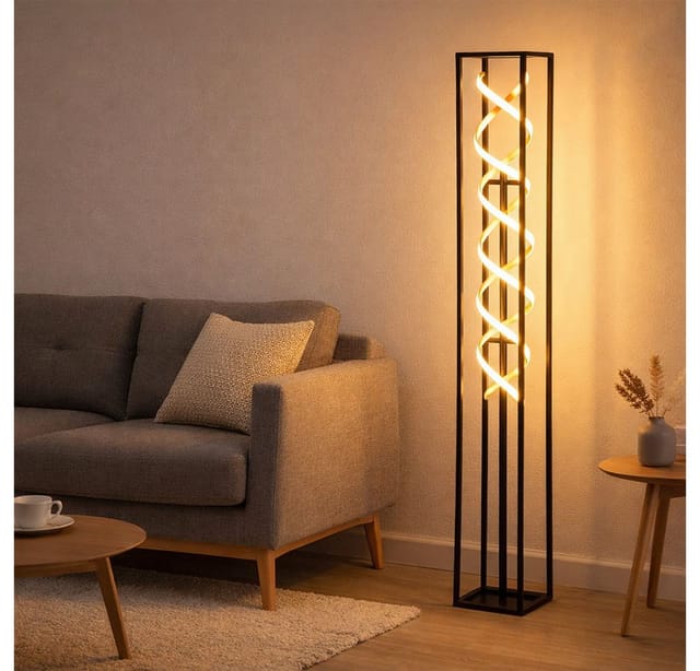 Led Stehleuchte Gian Schwarz Gold Dimmbar, Höhe 135cm