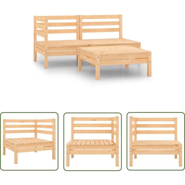 The Living Store 3-tlg. Garten-lounge-set Massivholz Kiefer - Gartenmöbel - Loungesessel - Rattan Möbel - Kiefernholzmöbel - Gartenloungeset