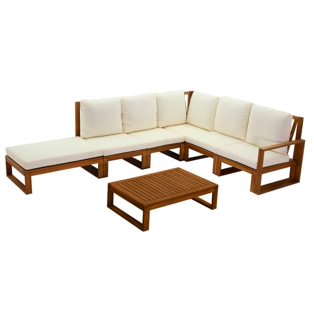 Eck-gartenmöbel Aus Massivholz Mit Abziehbaren Kissen In Beige 6/8-sitzer Salsa