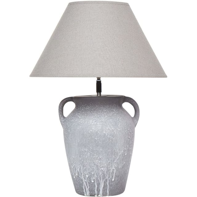 Tischlampe Grau & Weiß Keramik Vasenform 49 Cm Stoffschirm Leinen Kegelform Verstellbar Langes Kabel Mit Schalter Modern Schlaf- U. Wohnzimmer