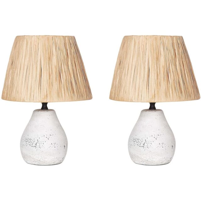 Tischlampe Weiß Und Naturfarben Keramik Vasenform 31 Cm Papiergeflecht Schirm Kegelform Kabel Mit Schalter Modern Boho Schlaf- U. Wohnzimmer