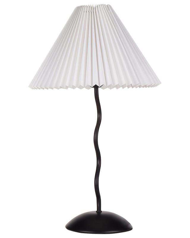 Tischlampe Schwarz Mit Metallfuß 49 Cm Plisseeschirm Stoffschirm Kegelform Langes Kabel Mit Schalter Modern Schlaf- U. Wohnzimmer Beleuchtung