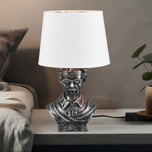 Etc-shop - Tischlampe Tischleuchte Nachttischlampe Leseleuchte Wohnzimmerlampe, Keramik Silber Stoff Weiß, E14, D 21 Cm