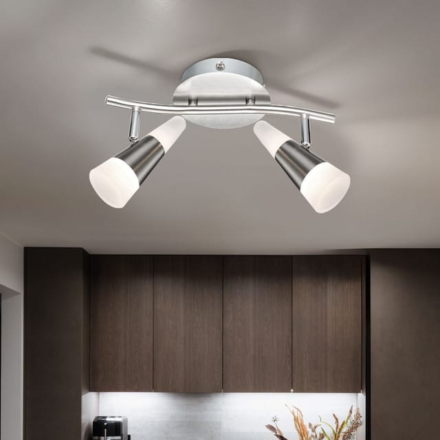 Deckenlampe 2 Flammig Deckenstrahler Grau Schwenkbar Deckenleuchte Schalter Spots Led, Mit Beweglichen Strahlern In Grau Und Nickel, 2x5w 2x 300lm 3000k, Lxbxh: 30x16,5x16 Cm