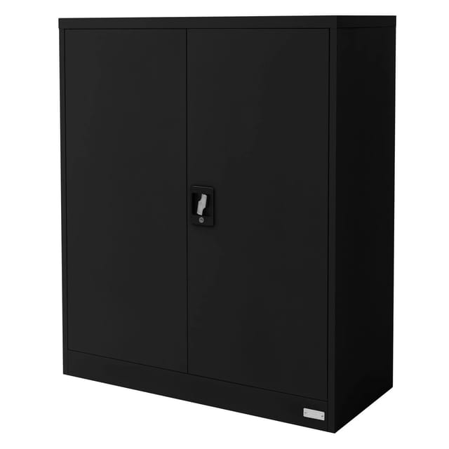 Aktenschrank Abschließbar, 90x40x109 Cm Schwarz Stahl, 3 Höhenverstellbare Einlegeböden, Büroschrank Mit 2 Türen, Metallschrank Stahlschrank Aufbewahrungsschrank Lagerschrank Materialschrank - Ml-design