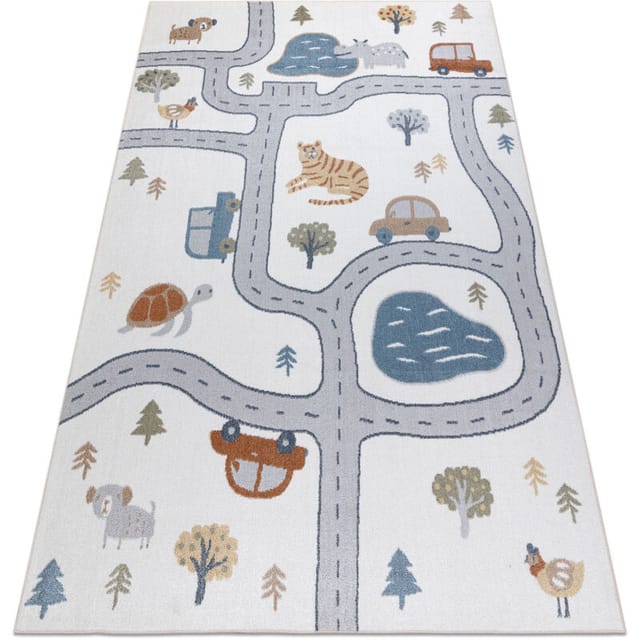 Rugsx - Teppich Bono 8283 Straße, Tiere Creme / Hellgrau Multicolour 80x150 Cm