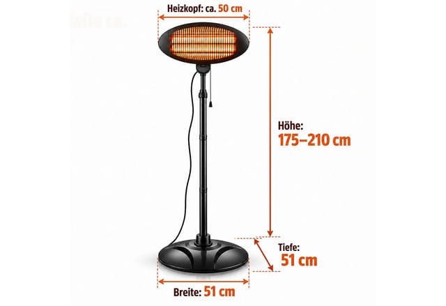 Relaxdays Infrarotstrahler Outdoor, Terrassenheizer 2000 W, Verstellbar 170-210 Cm, Standheizstrahler, Metall, Schwarz