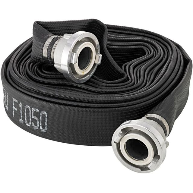 Fortis - Mehrzweckflachschlauch Gummiert, Schwarz, C/52mm, Storz Kupplungen 15m