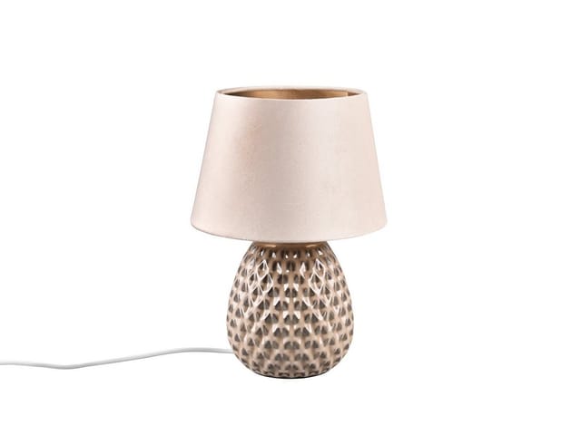 Led Retro Tischleuchte Mit Samtschirm In Beige/gold, Höhe 35cm