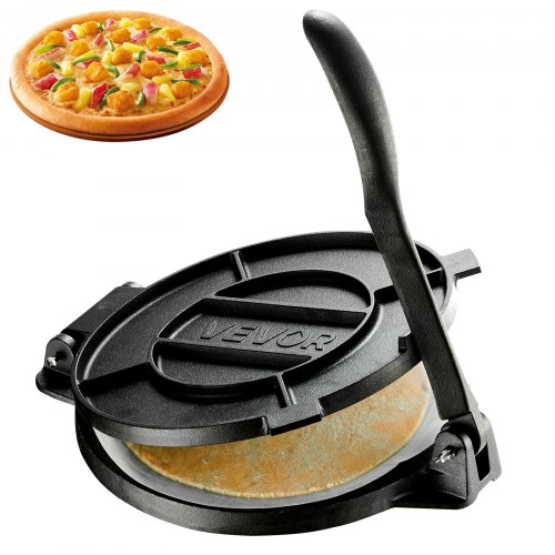 VEVOR Tortillapresse 30 cm Gusseisen Manuelle Taco Presse Pizzateigpresse für Weizentortillas, Pizza, Bäckerei und Fladenbrot, mit Verstärktem Griff, 50 Backpapier und Eingebrannter Leinöl-Oberfläche