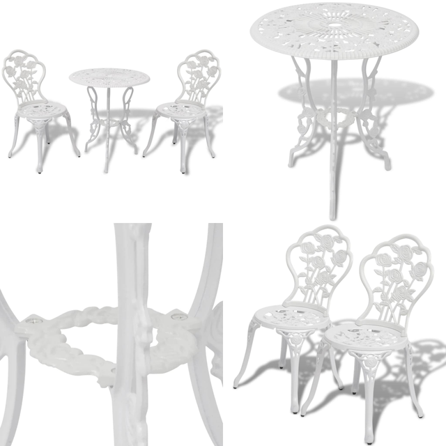 3-tlg. Bistro-set Aluminiumguss Weiß - Gartentisch - Gartensessel - Bistrotisch - Bistrostuhl - Outdoor Möbel - Home & Living