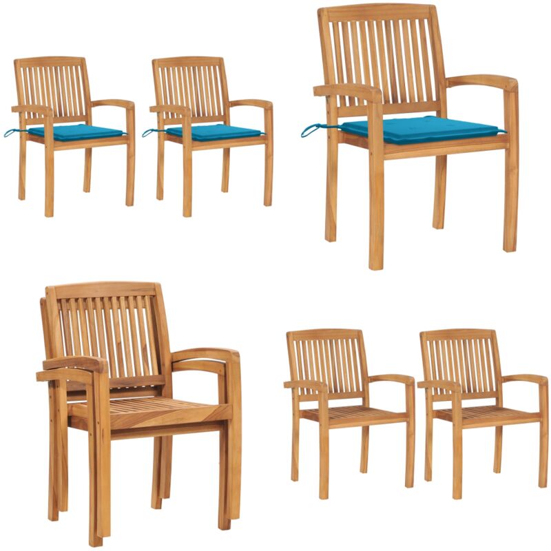 Gartenstühle 2 Stk. Mit Blauen Kissen Massivholz Teak - Holzstühle - Gartenmöbel