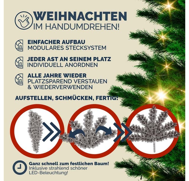 Casaria Künstlicher Weihnachtsbaum, 140 cm LED Lichterkette Edeltanne 470 Spitzen Naturgetreu