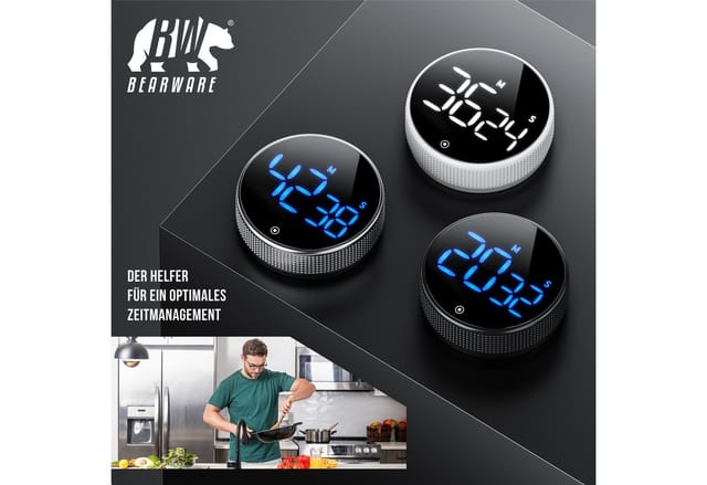 BEARWARE Küchentimer Küchenwecker Eieruhr, digital & magnetisch, LED Display, Countdown großes LED Display, Alarmton einstellbar, Stoppuhr fürs Kochen