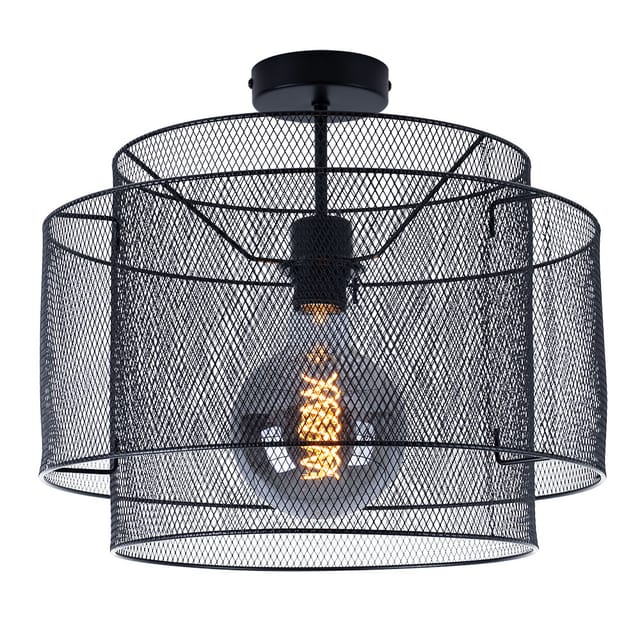 Deckenleuchte Metall Deckenlampe Schwarz Rund Esszimmer Käfig Lampe Beleuchtung In Gitterform, Fassung 1x E27, Dxh 40x35 Cm