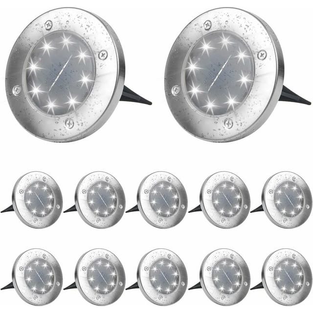 Solarleuchte Für Den Außenbereich, Kühles Weiß 6000 K, 12 Stück, Wasserdichte Solarlampe, Einbaustrahler Für Weg, Garten, Terrasse, Innenhof, Rasen