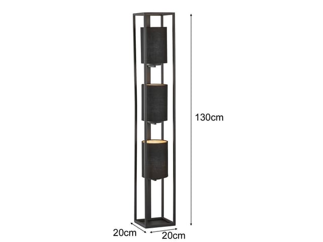 Led Stehlampe 3-flammig Schwarz Stoffschirme Innen Gold, Höhe 130cm