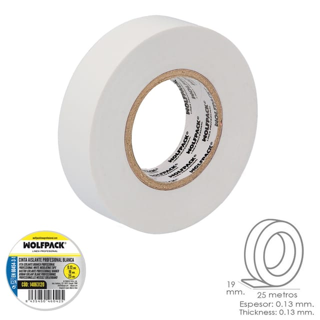 Wolfpack - Linea Profesional 14063120 Professional Weiß Dicke 0,13 Mm. Breite 19 Mm. Rolle 25 Meters Elektriker, Isolierband Kabel, Multicolor