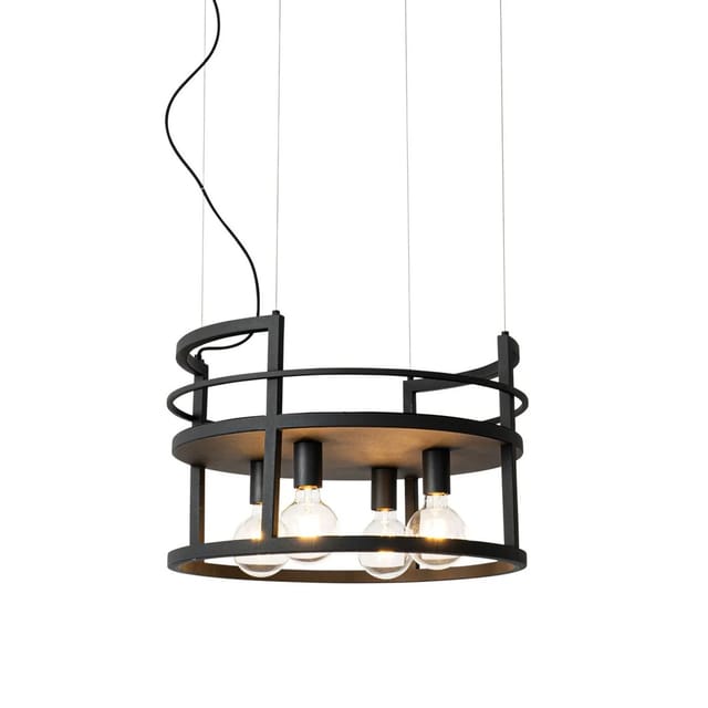 Industrielle Hängelampe Schwarz Mit Rundem 4-licht-rack - Cage Rack