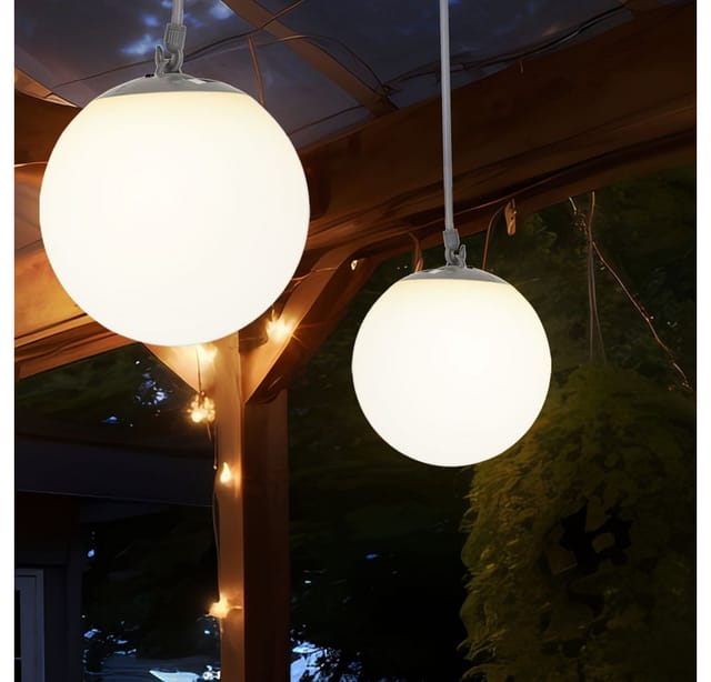 Led Solarlampe Hängeleuchte Balkonlampe Weiß Kugel Außenleuchte Gummischlaufe, Kunststoff, 4x Led Warmweiß, Dxh 20x75 Cm, 2er Set