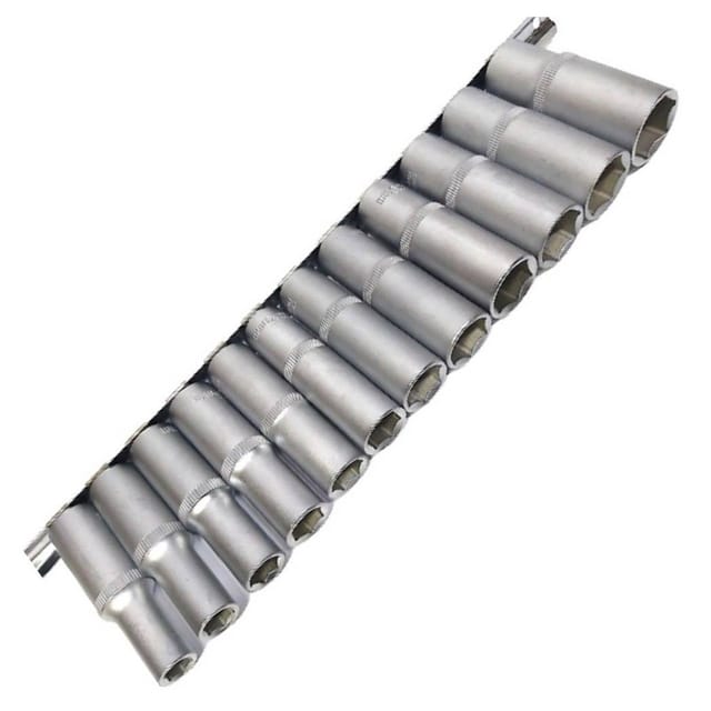 Trade Shop Traesio - Trade Shop - Langer Steckschlüsselsatz 1/2 Chrom Vanadium 10 Bis 24 Mm 12-teilig Mr70253 -