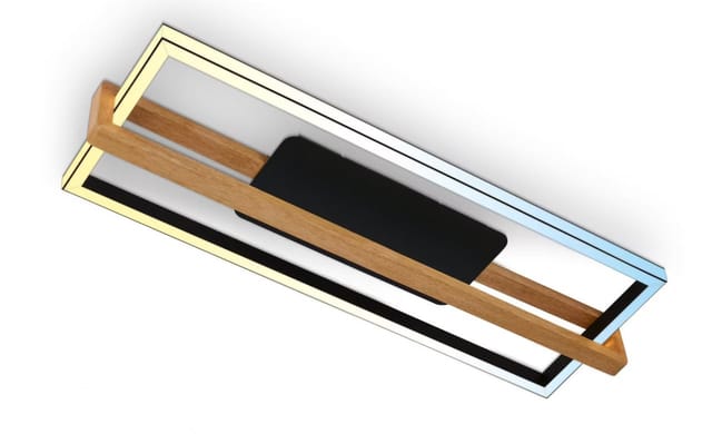 Cct Led Deckenleuchte, Schwarz, Mit Holz, Led/50w
