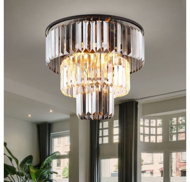 Kronleuchter Deckenleuchte Wohnzimmerlampe Esszimmerleuchte, Metall Glaskristalle Rauchfarben, 3x Led 7w 806lm Warmweiß, D 40 Cm