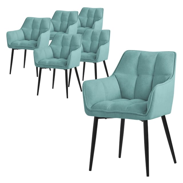 Esszimmerstühle 6er Set Aus Frotteestoff, Petrol, Küchenstuhl Mit Dickem Gepolsterter Sitz & Metallbeinen, Wohnzimmerstuhl Mit Rücken- Und Armlehnen, Polsterstuhl, Ergonomischer Loungesessel - Ml-design