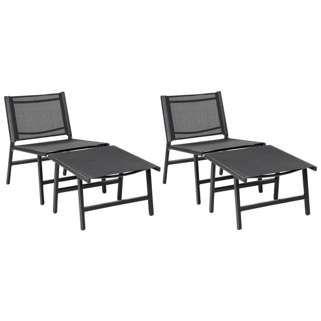 Gartenstuhl 2er Set Schwarz Aluminium Mit Hocker Schnelltrocknende Bespannung Rückenlehne Modernes Design Terrasse Balkon Outdoor Metallstuhl