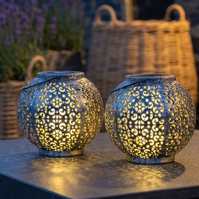Solarlampe Hängeleuchte Gartendeko Led Garten Rund Außenleuchte Tisch Kugeldesign, Kunststoff Schwarz Silber, 1x Led, Dxh 18x17 Cm, 2er Set