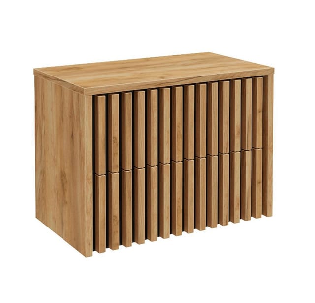 Lomadox - Waschbeckenunterschrank 80 Cm Für Aufsatzwaschbecken Lucca-107 In Eiche Nb. Mit Lamellenfronten, B/h/t: Ca. 80,4/62,5/45,5 Cm